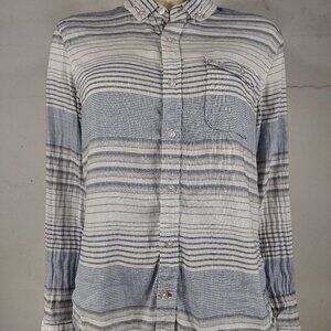 True Religion blue white striped linen blend long sleeve button up shirt Small